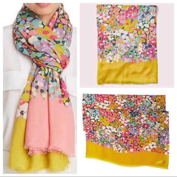 Kate Spade Floral Dot Colorful Oblong Logo Scarf - Picture 11 of 11